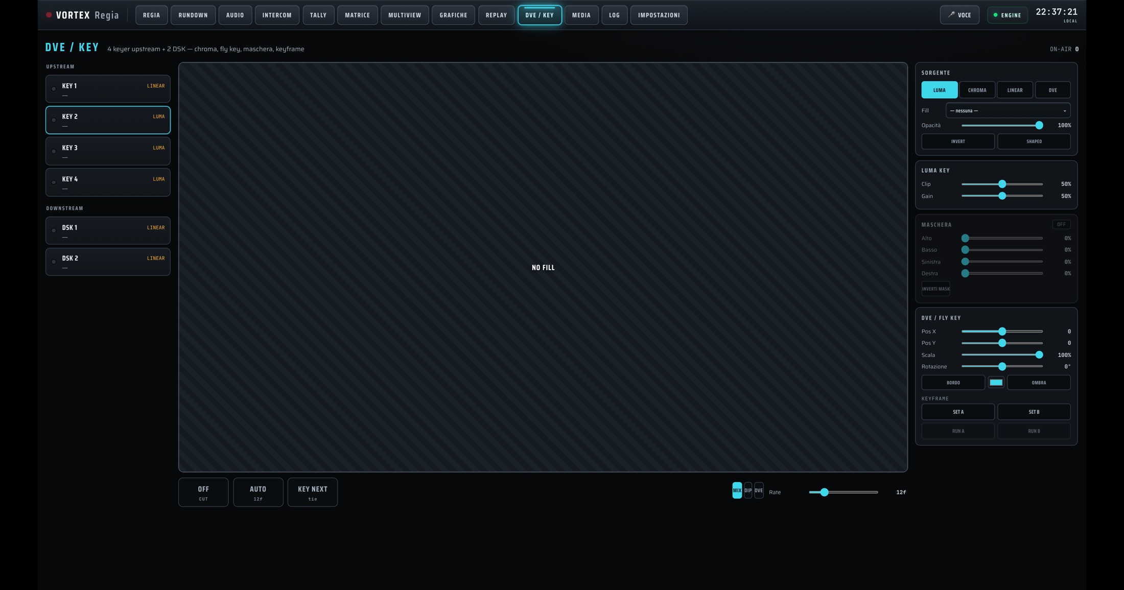 Keyer e DVE con keyframe